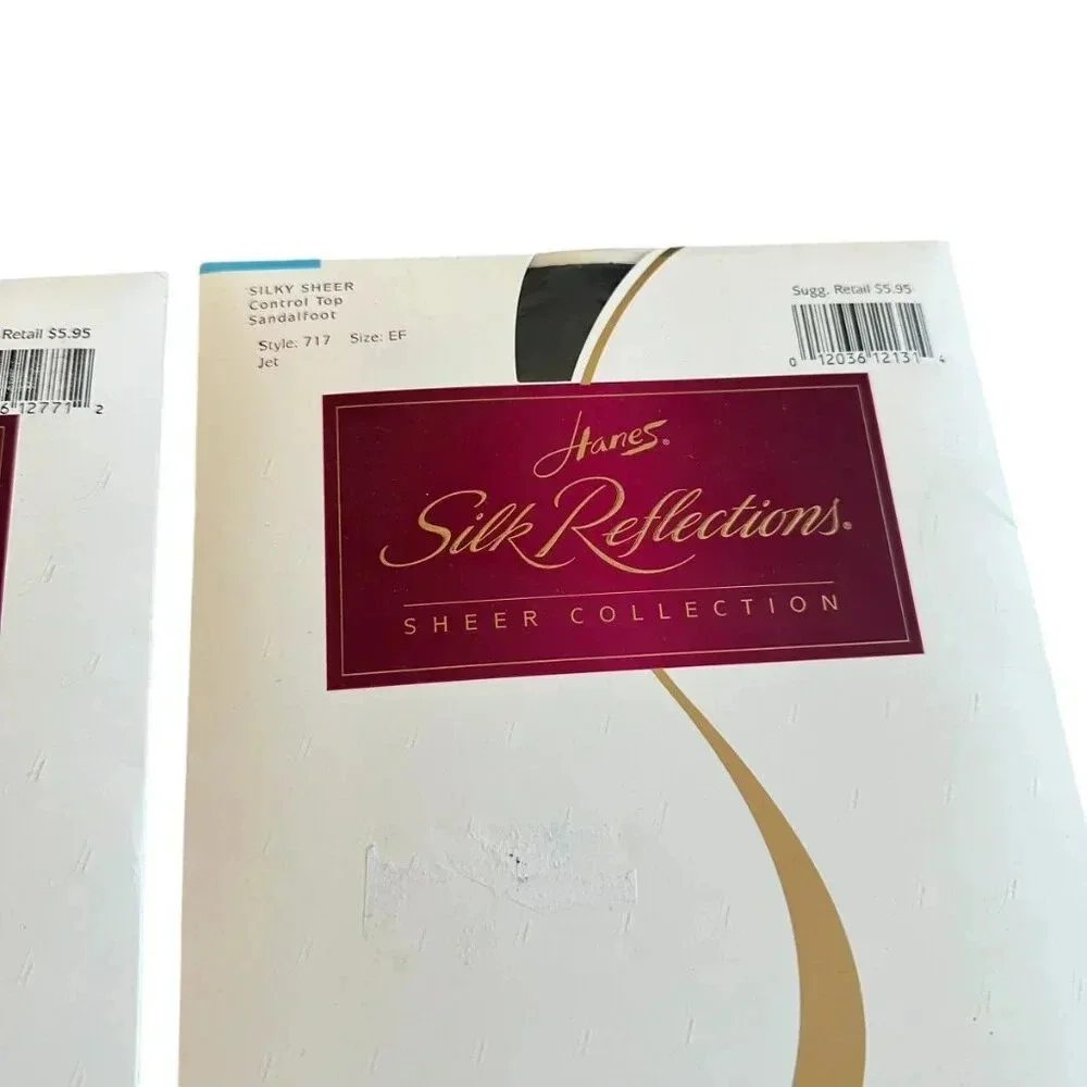 Hanes Silk Reflections Set of Four Sheer Control Top Panty Hose Black EF NEW